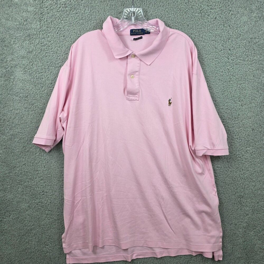 Polo Ralph Lauren Men's Pink Short Sleeve Cotton Pony Logo Polo Shirt Size 2XLT
